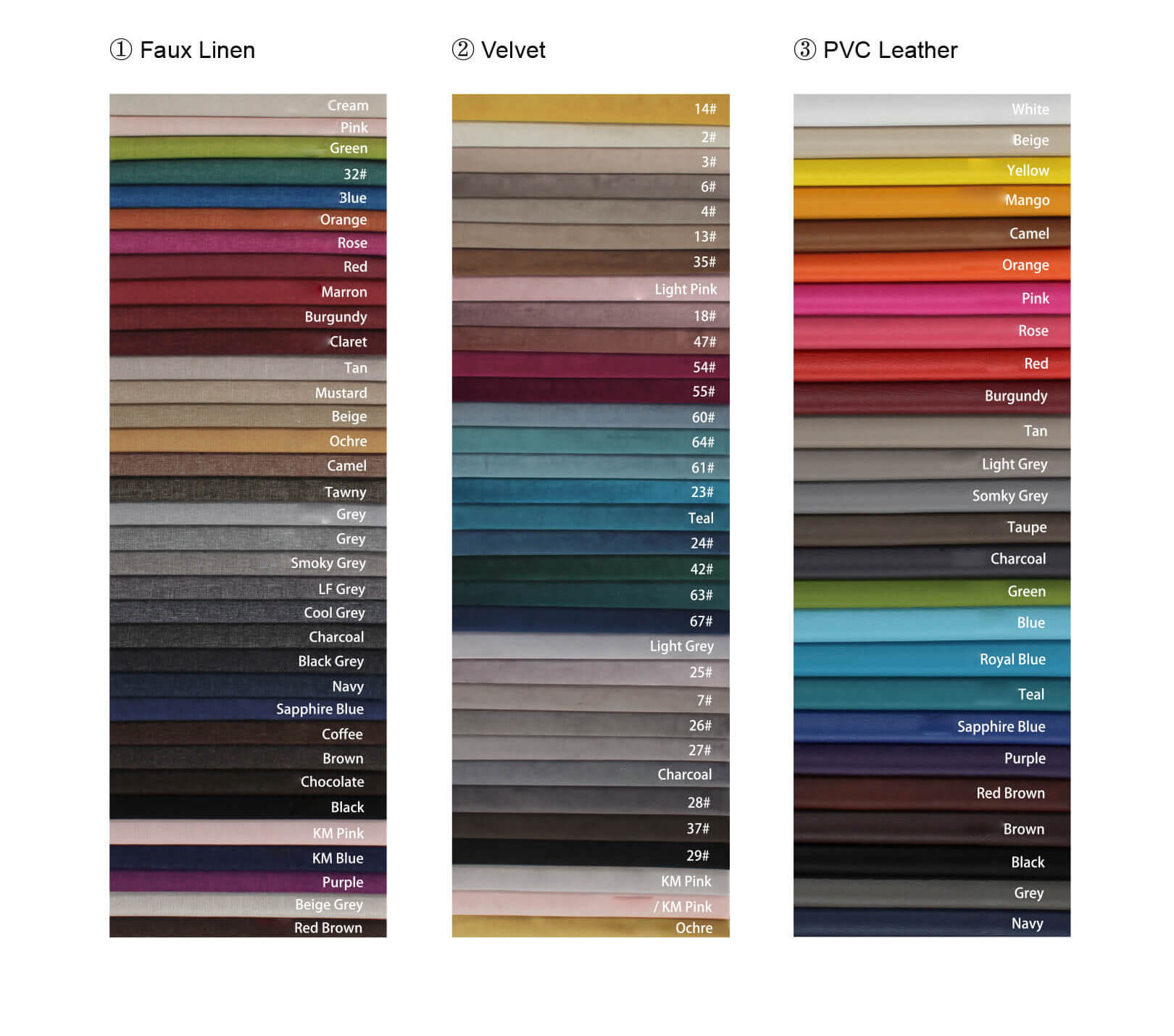 Custom Available-Materials and Colors