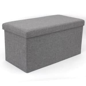 New Grey Linen Storage Ottoman Bench