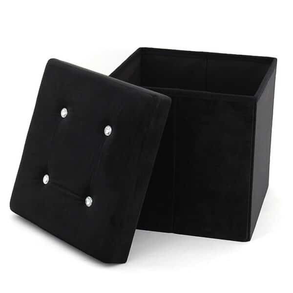 Velvet Black Cube Ottoman