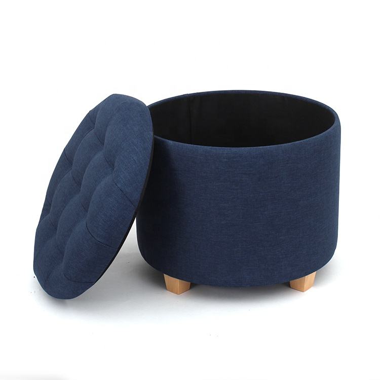 Chic Navy Blue Round Ottoman with Storage Chic Navy Blue Round Ottoman with Storage