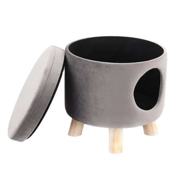 Velvet Round Grey Ottoman Storage Stool