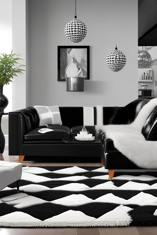 Bold yet classic black and white checkered rug to create a statement.