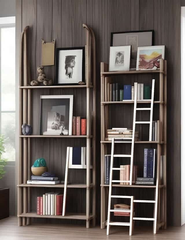 Unique bookcases like ladders or geometric shapes
