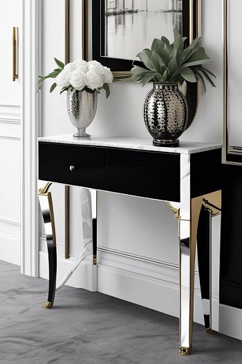 White marble top console table